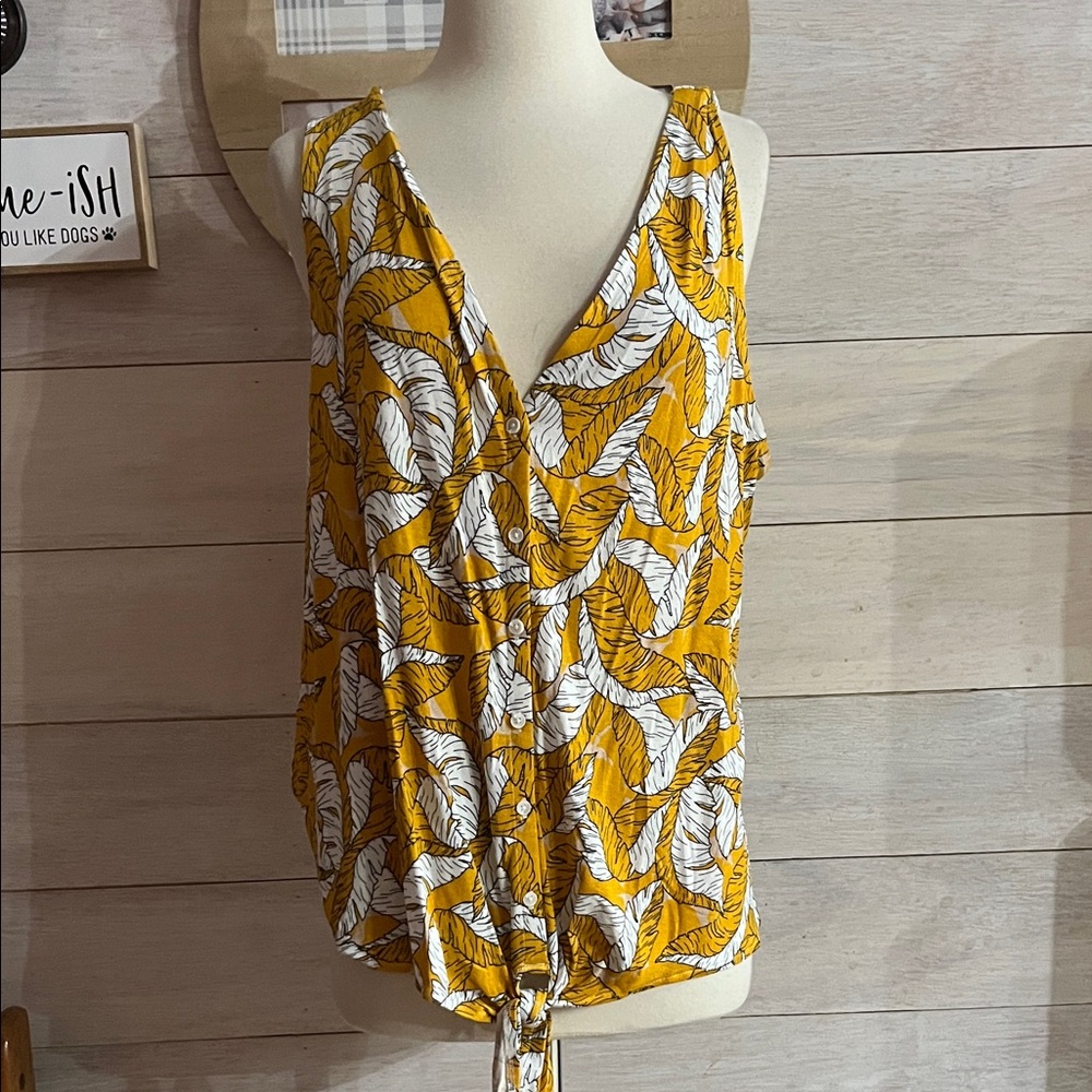 Nine West Mustard Leaf Print BlouseXXL